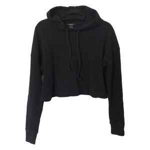 Black Ribbed Cropped Hoodie Sweatshirt